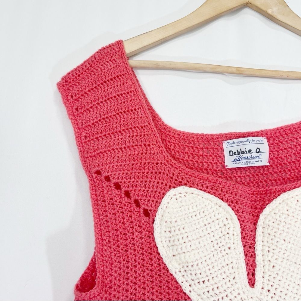 Herrschners Handknit Boho Blossom Vest Crochet Coral Floral Knit Top M - Picture 3 of 6